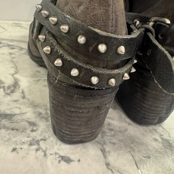 A.S.98 Distressed Leather Gray Ankle Boots with Studded Strap - Picture 8 of 12